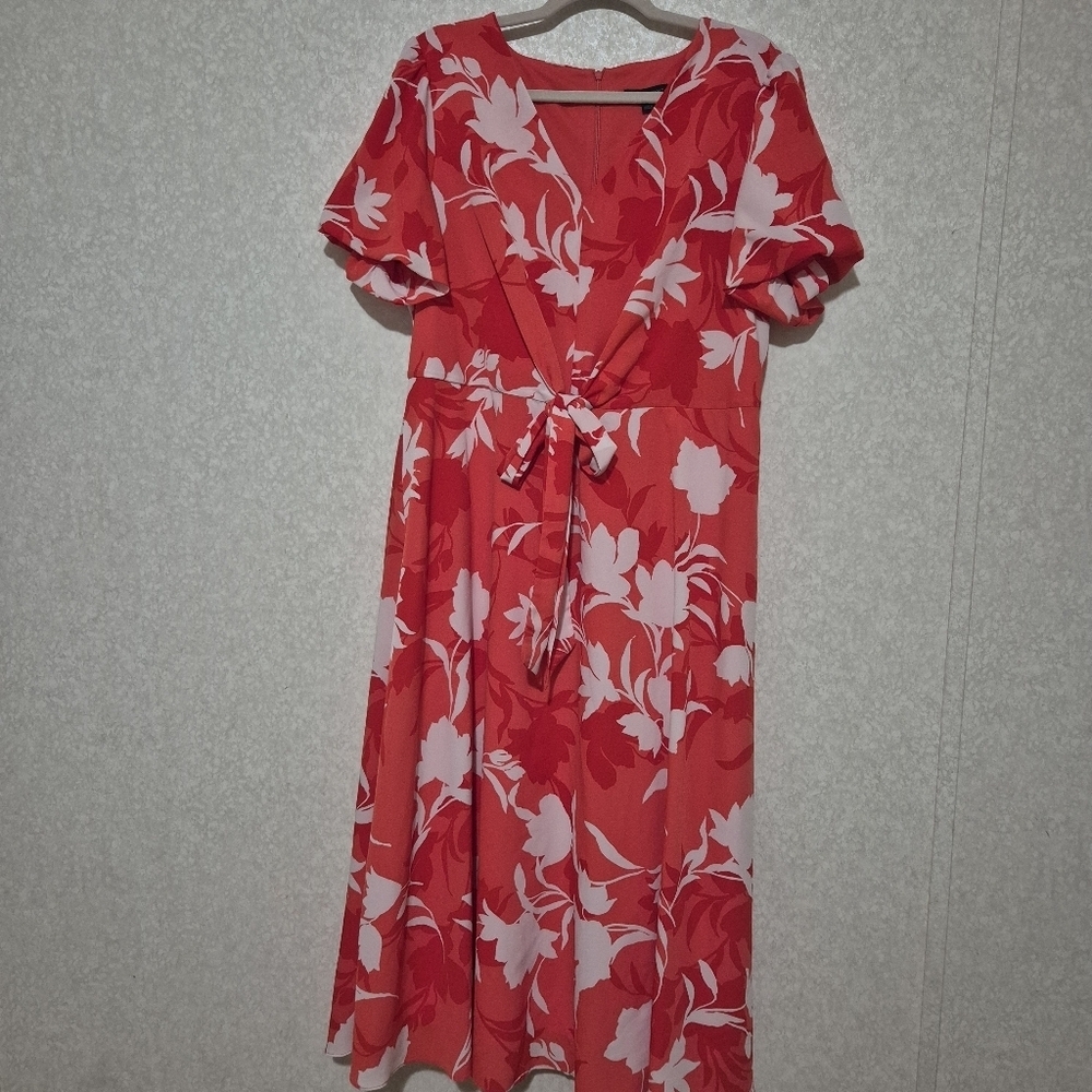 LANE BRYANT Floral Red and White Wrap Dress...SIZE:14